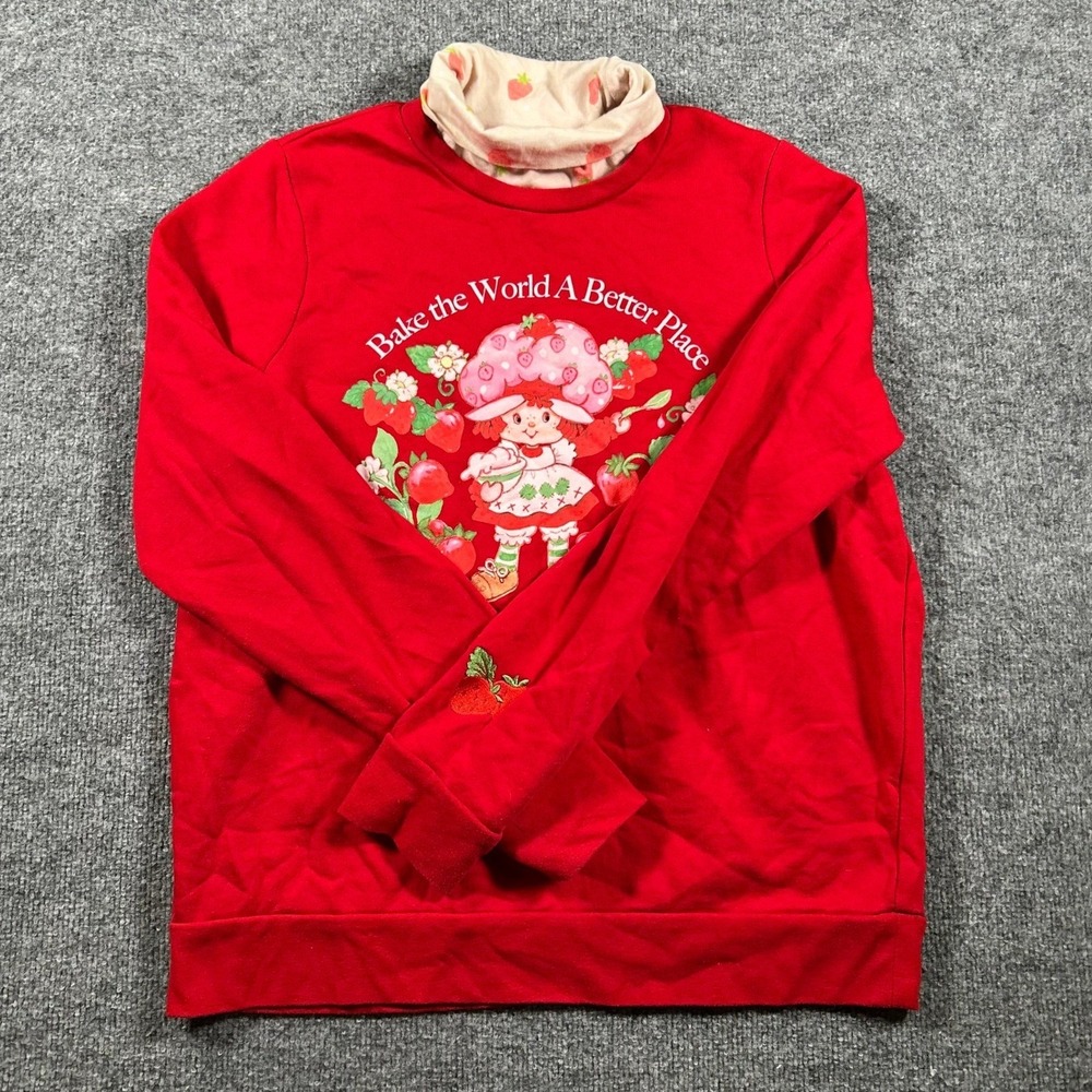 Strawberry Shortcake Sweatshirt Womens Size L Red Bake The World Graphic Fleece